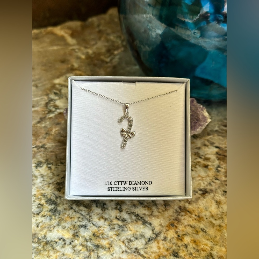 Sterling Genuine Diamond Candy Cane Necklace